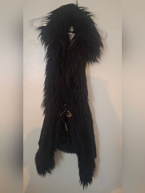Versace x H&M Black Faux Fur Vest with Pink Logo Label